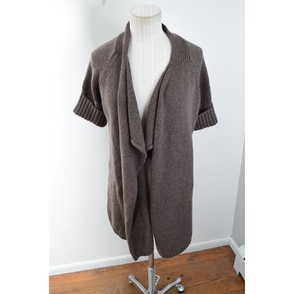 Vince Cardigan Small Brown Wool Blend Top Draped Long Line Knit Short Sleeve - Picture 1 of 6